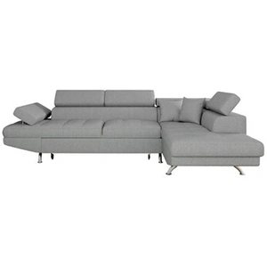 LOUNGITUDE Canapé d'angle droit convertible en tissu - Gris clair - Pieds métal pas cher