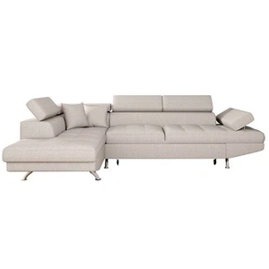 LOUNGITUDE Canapé d'angle gauche convertible en tissu - Beige - Pieds métal pas cher
