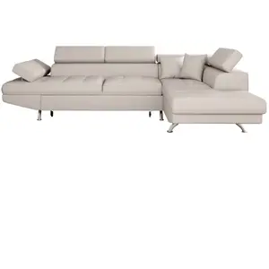 LOUNGITUDE Canapé d'angle droit convertible en tissu - Beige - Pieds métal pas cher