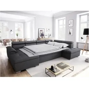 Comparateur de prix : LOUNGITUDE Canapé d'angle panoramique paola convertible en tissu - gris foncé