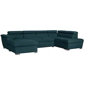 Comparateur de prix : LOUNGITUDE Canapé d'Angle Panoramique paola Convertible en Tissu - Bleu - Bleu