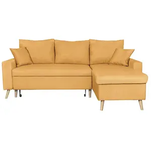 LOUNGITUDE Canapé d'angle maria scandinave réversible et convertible - jaune ocre pas cher