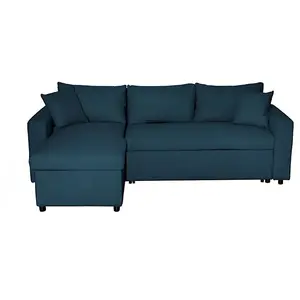 LOUNGITUDE Canapé d'angle réversible convertible tissu bleu pétrole Kita 223 cm pas cher