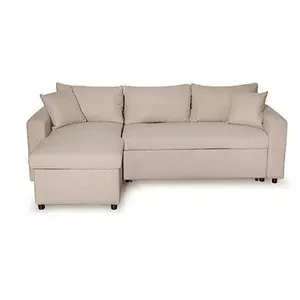 LOUNGITUDE Canapé d'angle réversible convertible avec coffre en tissu Beige JADE pas cher