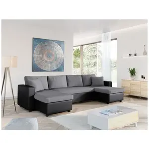 LOUNGITUDE Canapé d'Angle Panoramique MARIA Convertible Noir-Gris pas cher