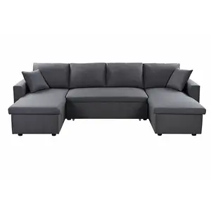 LOUNGITUDE Canapé panoramique convertible avec 2 coffres en tissu gris... pas cher