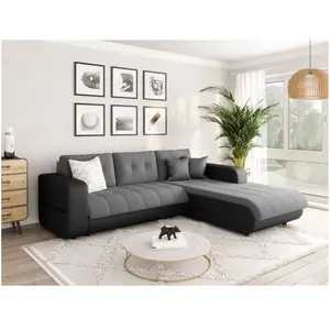 LOUNGITUDE Canapé d'angle droit Convertible en Simili et Microfibre - Gris / Noir pas cher