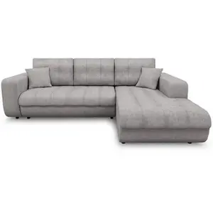 LOUNGITUDE Canapé d'angle suzie convertible en tissu - angle droit, gris clair pas cher