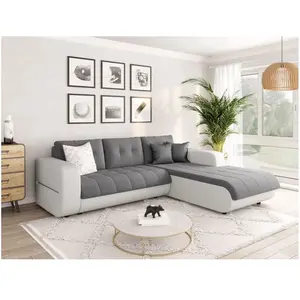 LOUNGITUDE Canapé d'angle droit Convertible en Simili et Microfibre - Blanc/Gris
