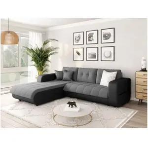 LOUNGITUDE Canapé d'angle gauche Convertible en Simili et Microfibre - Gris/Noir pas cher