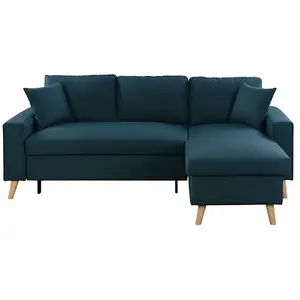 LOUNGITUDE Canapé d'Angle MARIA SCANDINAVE Réversible et Convertible - Bleu pas cher