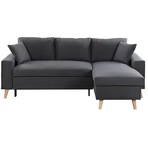 LOUNGITUDE Canapé d'Angle MARIA SCANDINAVE Réversible et Convertible - Gris foncé pas cher