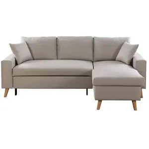 LOUNGITUDE Canapé d'Angle maria scandinave Réversible et Convertible - Beige pas cher