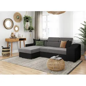 LOUNGITUDE Canapé d'Angle Convertible en Microfibre/Simili avec poufs - Gris/Noir pas cher