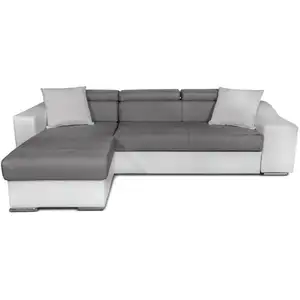 LOUNGITUDE Canapé d'angle droit microfibre/simili avec poufs - Blanc/Gris pas cher