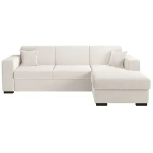 LOUNGITUDE Canapé d'angle droit convertible et coffre en tissu bouclette - Blanc pas cher
