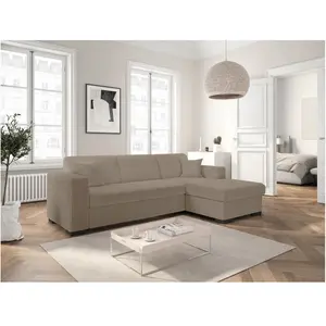 LOUNGITUDE Canapé d'angle FUJI XL convertible avec coffre en tissu bouclette - Angle droit - Taupe pas cher