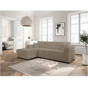 LOUNGITUDE Canapé d'angle FUJI XL convertible avec coffre en tissu bouclette - Angle gauche - Taupe pas cher