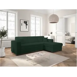 LOUNGITUDE Canapé d'angle droit convertible et coffre en tissu bouclette - Vert pas cher