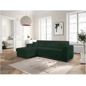 LOUNGITUDE Canapé d'angle FUJI XL convertible avec coffre en tissu bouclette - Angle gauche - Vert pas cher