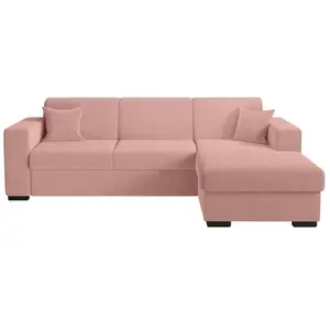 LOUNGITUDE Canapé d'angle FUJI XL convertible avec coffre en tissu bouclette - Angle droit - Rose pas cher
