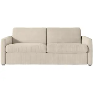LOUNGITUDE Canapé convertible 160x200cm matelas 13 cm en velours côtelé - Beige pas cher