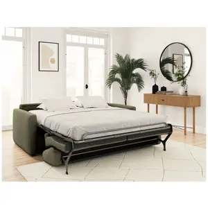 LOUNGITUDE Canapé convertible 140x190cm matelas 13 cm en velours côtelé - Vert