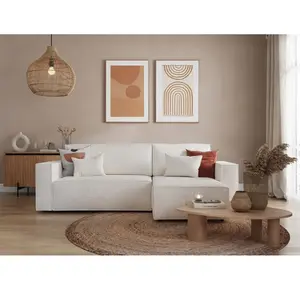 LOUNGITUDE Canapé d'angle convertible réversible en tissu bouclette - Blanc pas cher