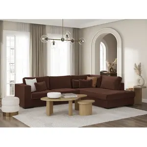LOUNGITUDE Canapé d'angle XXL 6 places en velours côtelé - Angle droit - Marron pas cher