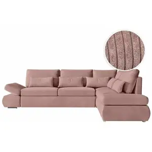 LOUNGITUDE Canapé d'angle réversible convertible en velours côtelé - Rose pas cher