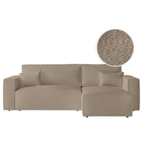 LOUNGITUDE CLARISSE - Canapé d'angle convertible réversible avec coffre en tissu bouclette - Taupe pas cher