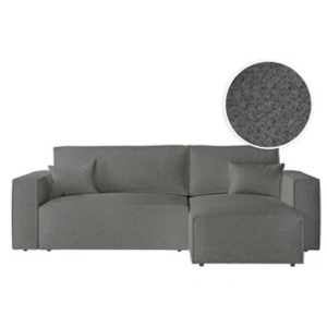 LOUNGITUDE CLARISSE - Canapé d'angle convertible réversible avec coffre en tissu bouclette - Gris pas cher