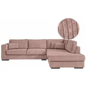 LOUNGITUDE Canapé d'angle XXL 6 places en velours côtelé - Angle droit - Rose pas cher