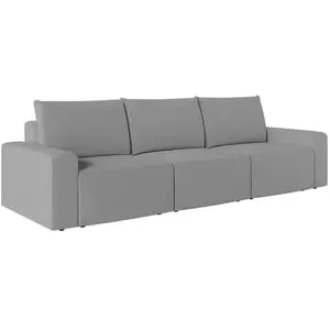 LOUNGITUDE Canapé droit fixe 3 places ROMANE en tissu Easy Clean antitache - Gris pas cher