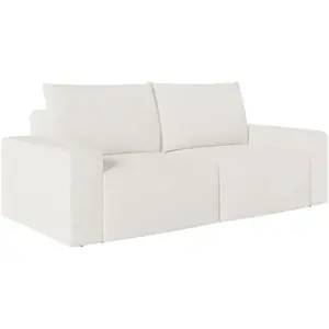 LOUNGITUDE Canapé droit fixe 2 places romane en tissu bouclette - blanc ROMANE pas cher