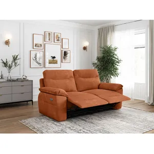 LOUNGITUDE Canapé de relaxation électrique 3 places en velours côtelé terracotta pas cher