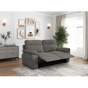 LOUNGITUDE Canapé de relaxation électrique ROSS 3 places en velours côtelé - Gris pas cher