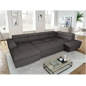 LOUNGITUDE Canapé panoramique convertible avec 2 coffres en velours côtelé gris pas cher
