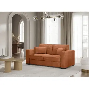 LOUNGITUDE Canapé droit fixe 2 places BELAMI en velours côtelé - Terracotta pas cher