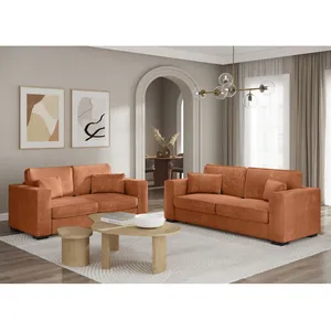 LOUNGITUDE Ensemble canapés 2 places et 3 places en velours côtelé - Terracotta pas cher