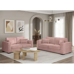 LOUNGITUDE Ensemble canapés 2 places et 3 places BELAMI en velours côtelé - Rose pas cher