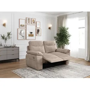 LOUNGITUDE Canapé de relaxation électrique ROSS 2 places en velours côtelé - Taupe pas cher