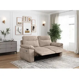 LOUNGITUDE Canapé de relaxation électrique ROSS 3 places en velours côtelé - Taupe pas cher