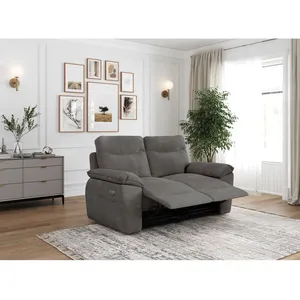 LOUNGITUDE Canapé de relaxation électrique ROSS 2 places en velours côtelé - Gris pas cher