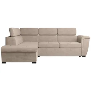 LOUNGITUDE Canapé d'angle PAOLA convertible avec coffre en velours côtelé - Angle gauche - Taupe pas cher