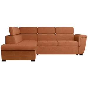 LOUNGITUDE Canapé d'angle PAOLA convertible avec coffre en velours côtelé - Angle gauche - Terracotta pas cher