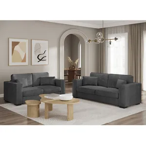 LOUNGITUDE Ensemble canapés 2 places et 3 places en velours côtelé - Gris foncé pas cher