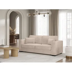 LOUNGITUDE Canapé droit fixe 3 places belami en velours côtelé - beige BELAMI pas cher