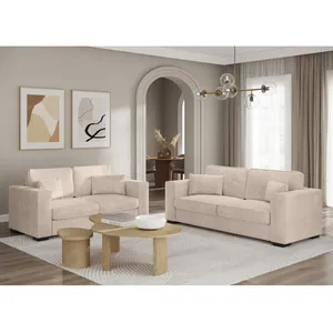 LOUNGITUDE Ensemble canapés 2 places et 3 places BELAMI en velours côtelé - Beige pas cher