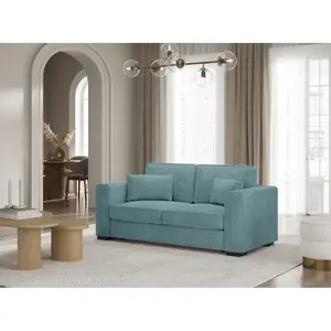 LOUNGITUDE Canapé droit fixe 2 places belami en velours côtelé - bleu clair BELAMI pas cher